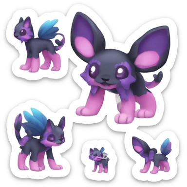 Cute cool black blue purple pink animal hybrid Fakemon full body sticker