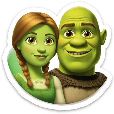 a portrait of shrek and fiona on the round background sticker