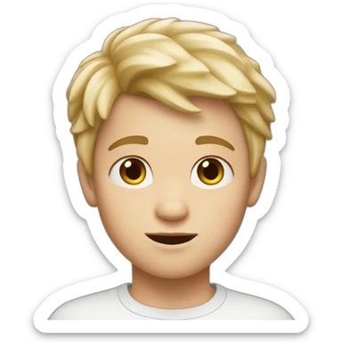 Boy with light blond hair and brown eyes short.  4 year old boy with brown eyes and white skin color and a looking confused  sticker