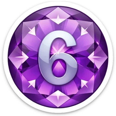 A round icon for a paid subscription of purple diamonds with the number 6 sticker