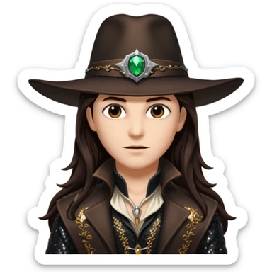 Gabriel Van Helsing from Van Helsing with long dark brown hair, dark brown sequin outfit sticker
