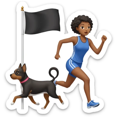 White blank flag on a pole with black woman running up it to get away from dog sticker