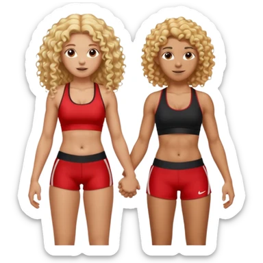 athletic man, high top fade, blonde curly hair only top only, no shirt and Athletic girl with long light red wavy long hair and black sports, Put them together kissing, or holding hands sticker