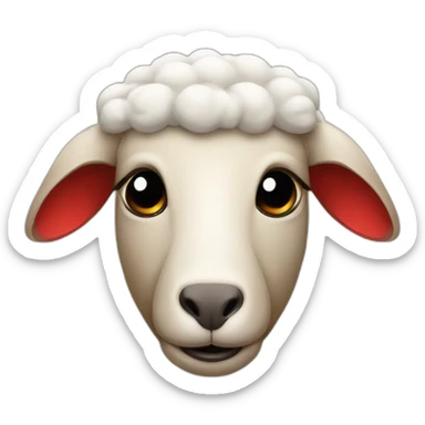 A sheep head with cross eyes in a red puddle sticker