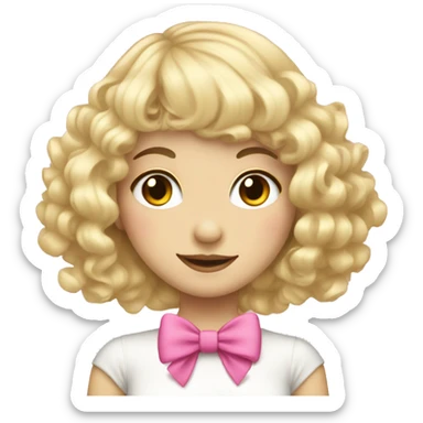 Blonde pale girl with bangs and pink bows in her curly, long hair  sticker