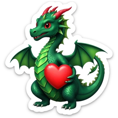 Black and green dragon holding heart sticker