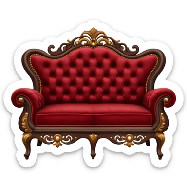 A big antique dark-brown and Red-velveted Loveseats-couch sticker