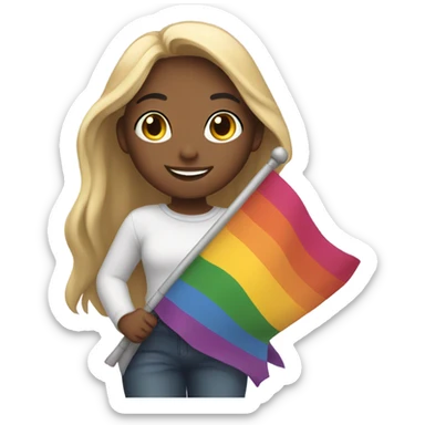 girl holding lesbian flag and smiling sticker