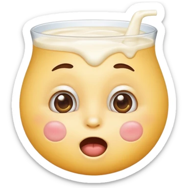 surprised face with milk on cheeks and mouth, fun and lighthearted, emoji style, suitable for emoji use sticker