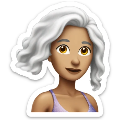 An attractive senior woman Latina colored with long white hair and wearing a closed swimming bikini  sticker