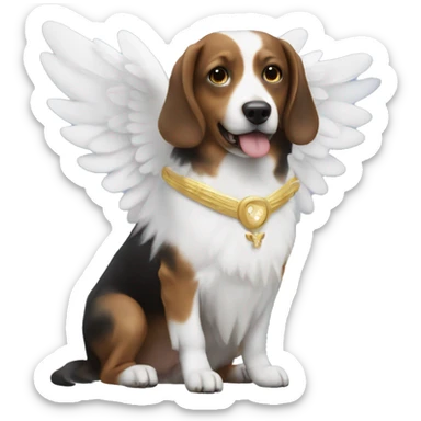 a dog with angel wings with a woman sticker