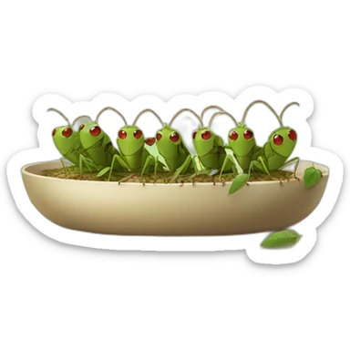 a family of crickets having an aperitif sticker