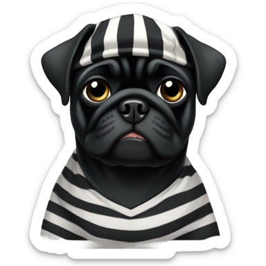 Black pug in prison clothes sticker