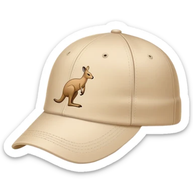 Side view of a beige Kangol baseball cap, traditional cap shape with brim, showing the kangaroo logo clearly, iOS emoji style, light beige color sticker