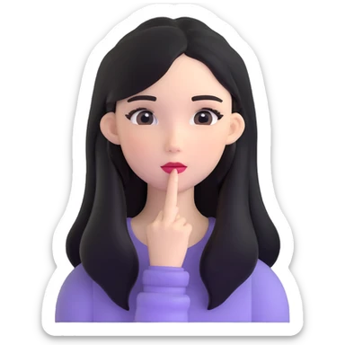 black long hair girl with soft makeup sticker