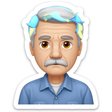 Old man with gray hair and mustache and working shirt sad sticker