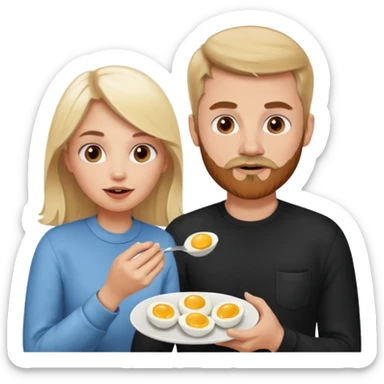 White blonde girl and white man with brown facial hair eating eggs  sticker