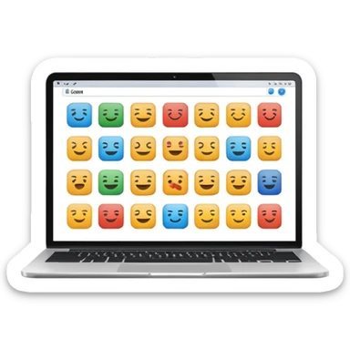 laptop emoji with website homepage on screen featuring mix of creative image blocks and text blocks sticker