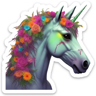 Zombie Pegasus unicorn psychedelic flowers floral groovy art neon rave raving sticker