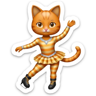 orange striped cat figure skating sticker