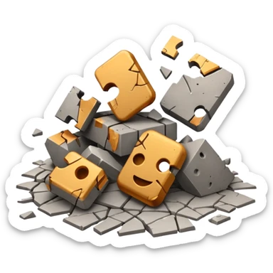 3D iPhone style emoji of debris and ruins, broken pieces of concrete and metal scattered, chaotic structure, isolated on white background, soft shadows, high detail, playful and cute. sticker
