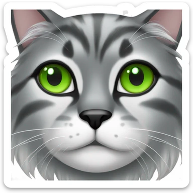Black and White long hair cat with green eyes  sticker