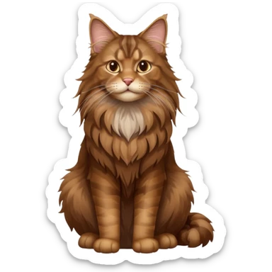 A high-resolution photo-realistic digital illustration of a brown maine coon cat, full body noble maine coon sitting sticker