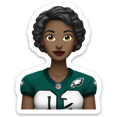  White skin female dark hair red lips wearing Philadelphia Eagles jersey sticker