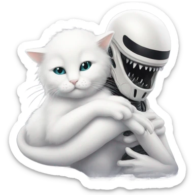 Xenomorph hugs a white cat sticker