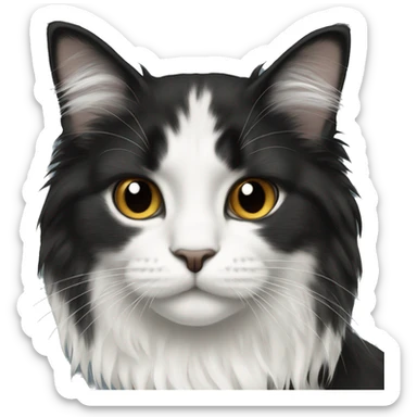 long haired cat half black half white sticker