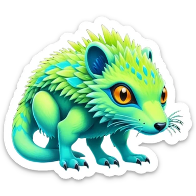 Tropical futuristic lush warm-colored neon Fakémon-Vernid-creature sticker