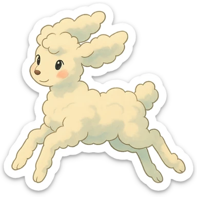 vanilla cloud doe with rosy cheeks, floating with witch grace, ghibli style sticker