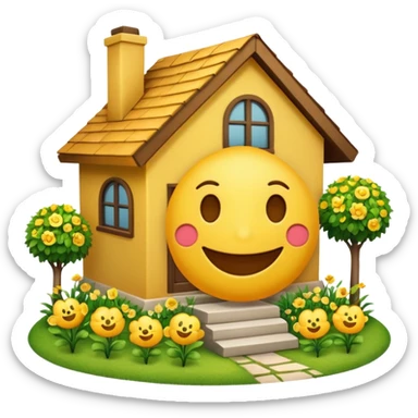 a home which has garden like and the home has slack emoji, sticker