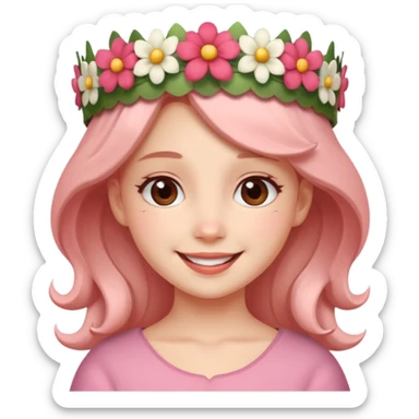 A girl with a flower-shaped crown smiling gently.

























 sticker