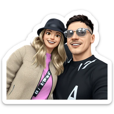 smiling couple portrait in stylish outfits sticker