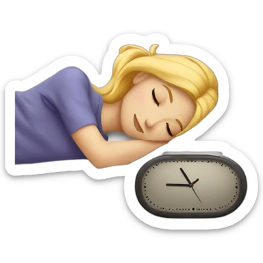 Blond girl sleep on coach clock near her sticker