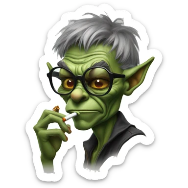 GREEN FACED GOBLIN SMOKEING CIGARETTE WITH COOL GLASSES ON  sticker