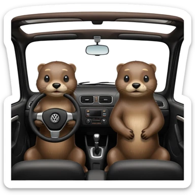 Two otters in a black Volkswagen  sticker