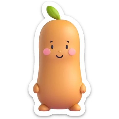 3D character of a cute peanut, no facial expression, smooth and simple sticker