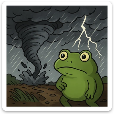 extreme weather with a tornado, bufo style sticker