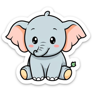 Adorable chubby baby elephant, joyful expression, illustration. Die cut vector, clean smooth lines, highly detailed, 4k hd quailty, professional quailty, transparent background, 2800x2800 pixels, 300 dpi sticker