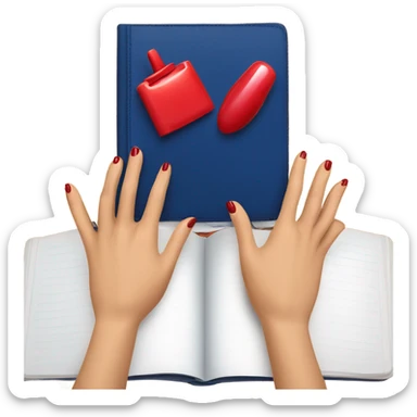 a hand with a red manicure holds a dark blue diary sticker