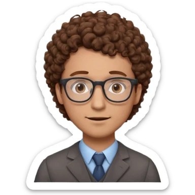 Please could you generate an emoji of a male teacher with brown curly hair and glasses stood infront of a chalkboard  sticker