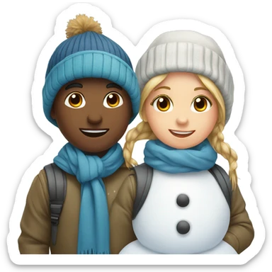 Girl and boy building snowman sticker