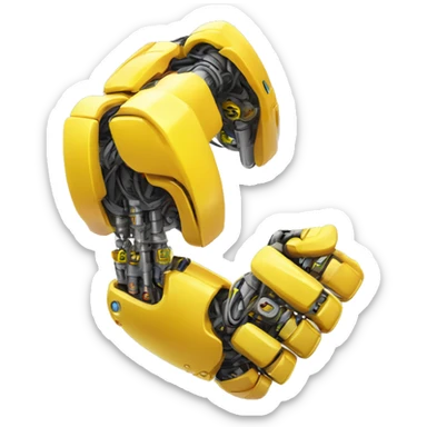 yellow robotic bicep with shocks and circuits that’s attached to the forearm sticker