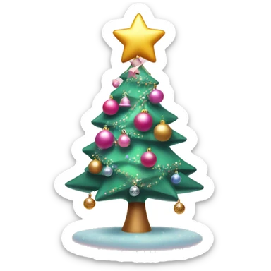 a pink Christmas tree with cute decorations and a sparkling star on top  sticker
