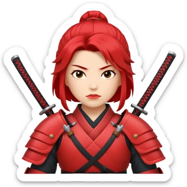 A female samurai with strong posture, red armor plates, and fierce determination.
 sticker