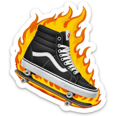 Vans shoes black skate and fire in front logo sticker