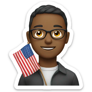 boy with glasses and flag sticker