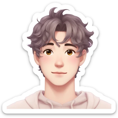 Gorgeous pastel anime style guy with blushing face and butterflies aesthetic trending style sticker